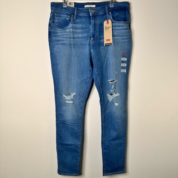 Levi’s NEW 721 High Rise Distressed Skinny Jeans Medium Wash Size 34 - Picture 1 of 9